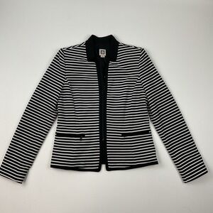 Anne Klein Striped Blazer Womens 8 Zip Up Career Work Jacket Padded Shoulders
